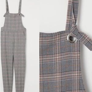 H&M Gray and Brown Plaid Overalls